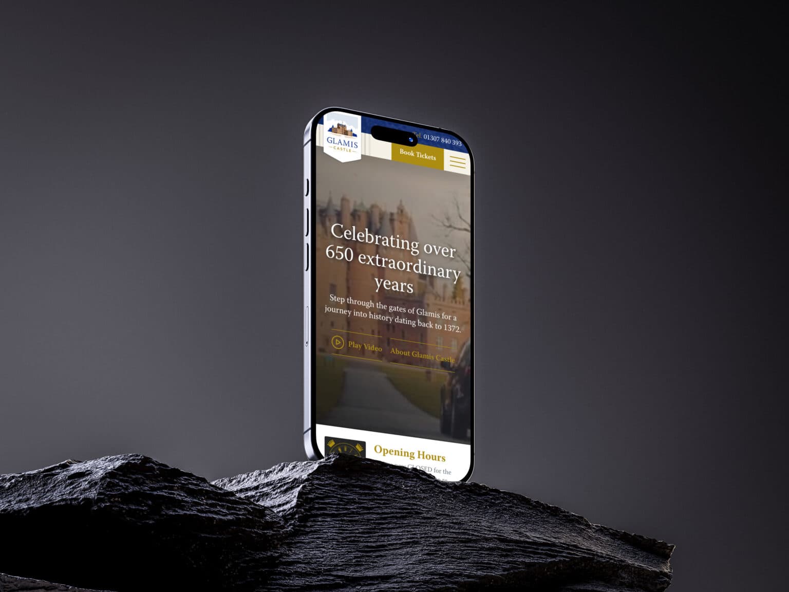 Glamis Castle website displayed on mobile