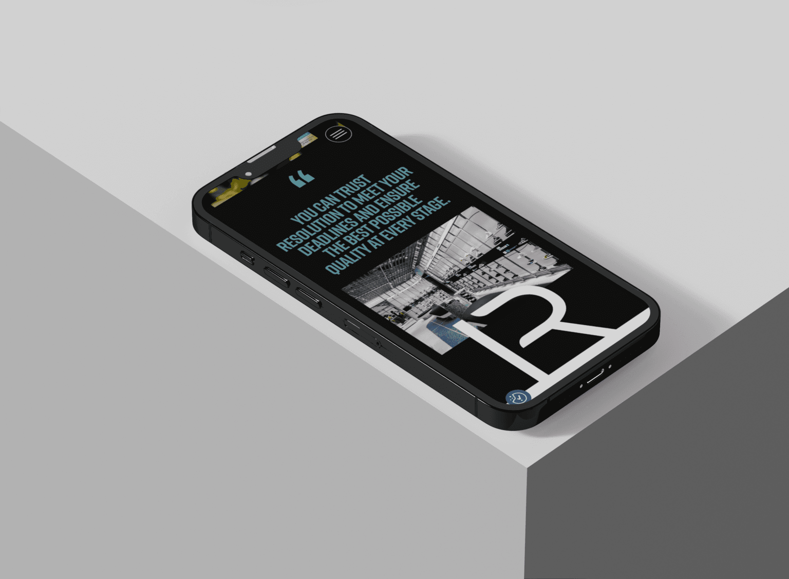 Resolution Interiors website displayed on mobile